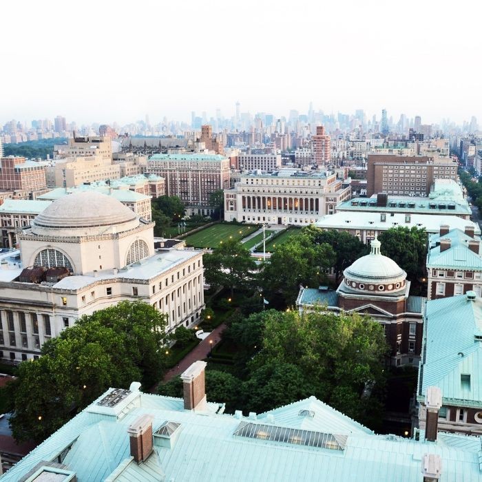 Columbia University aerial campus view in the daytime.
