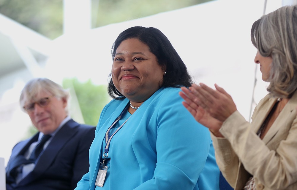 Lee C. Bollinger, Columbia University President, Marlyn Delva, School of General Studies Dean of Students, Damienne Harfouche '14, Co-chair of the General Studies Alumni Association Marlyn Delva, Dean of Students at the School of General Studies, at the New Student Welcome