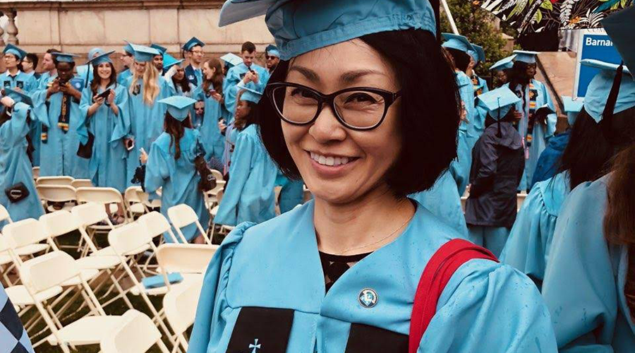 Mayumi Otsuki in her Columbia University graduation regalia