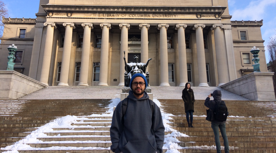 Sumar Frejat standing in front of Low Memorial Library