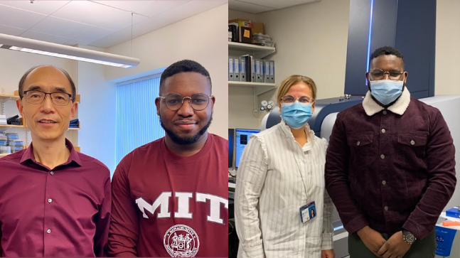 Benson with Dr. Guoping Feng, Poitras Professor of Neuroscience and Associate Director of  McGovern Institute for Brain Research, MIT (left) and Benson with Dr. Nathalie Agar, Associate Professor of Neurological Surgery at Harvard Medical School and Brigham and Women’s Hospital (right).