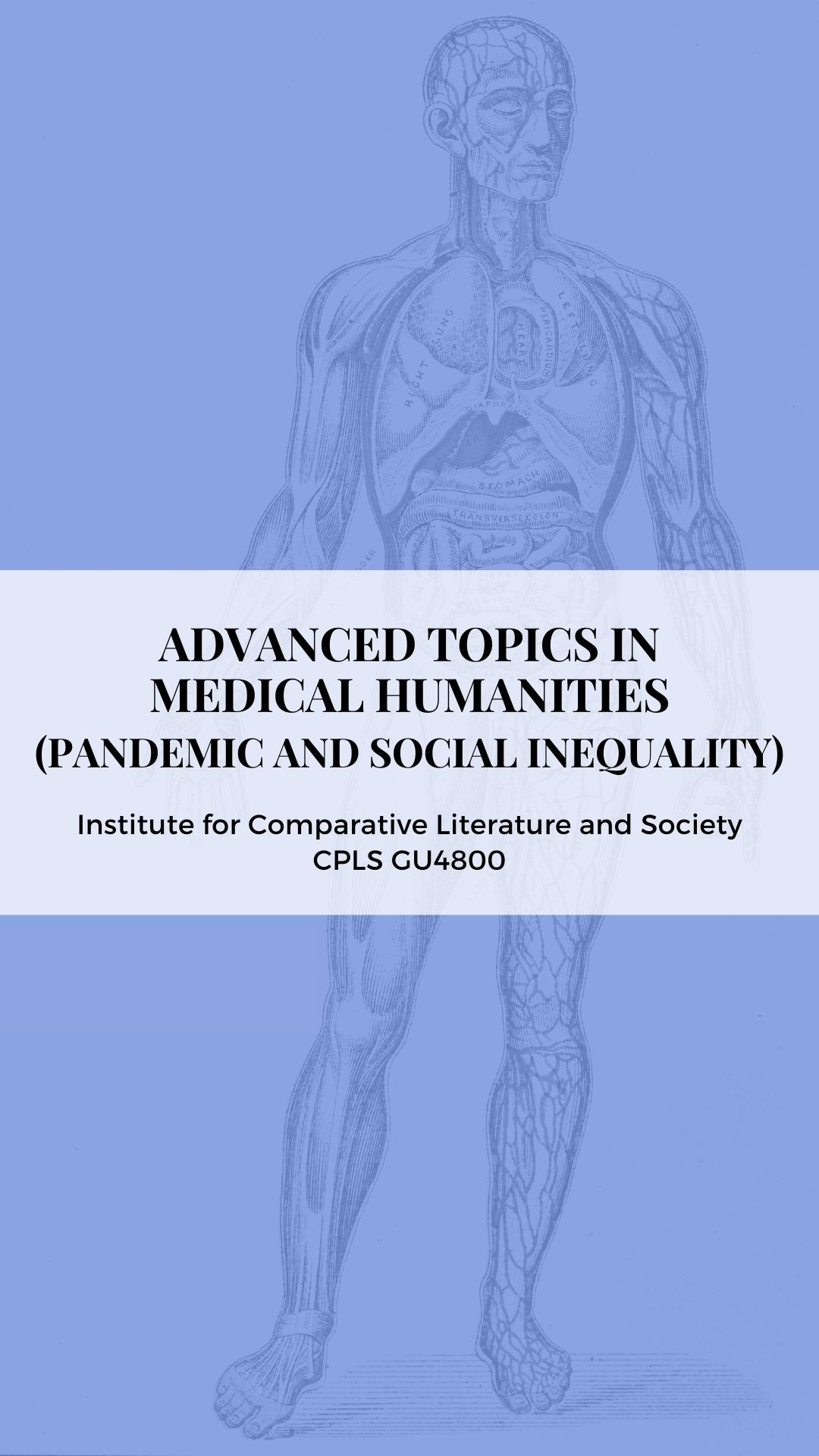 Spring 2021 course Advanced Topics in Medical Humanities (Pandemic and Social Inequality); course number CPLS GU4800