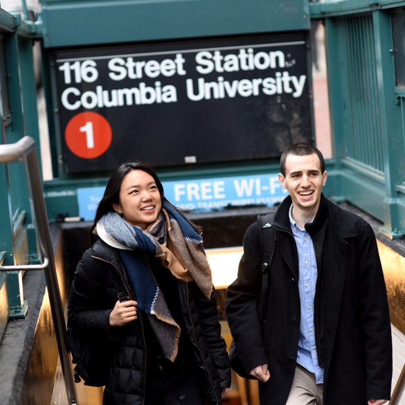 Students exiting the Columbia University subway station